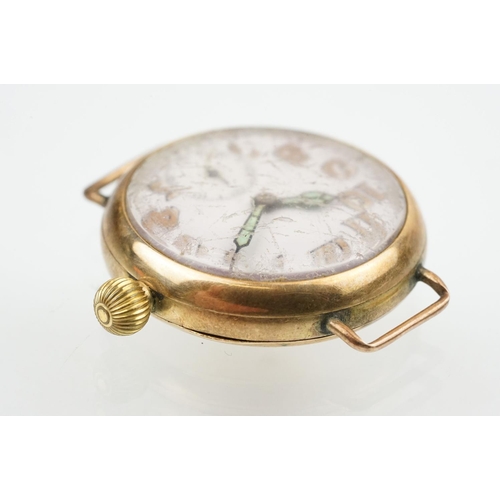 540 - Art Deco 9ct gold wrist watch having a white enamelled face with arabic numerals to the chapter ring... 