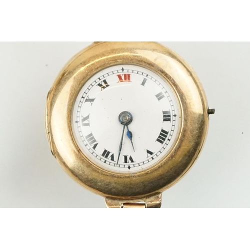 541 - Four gold cased wrist watches to include a red cord watch with 9ct case and strap, a 15ct gold gilt ... 