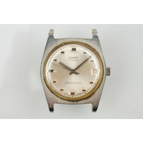 545 - Two vintage Camy Seven Seas wrist watches each having date apertures to three, baton markings to the... 