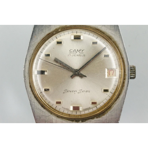 545 - Two vintage Camy Seven Seas wrist watches each having date apertures to three, baton markings to the... 