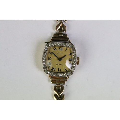 548 - Mid Century vintage 18ct gold and diamond Rideau ladies wrist watch. The watch having a square face ... 