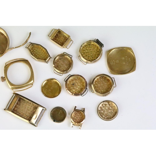 549 - Collection of gold watch cases to include eight 9ct cases and five 18ct gold cases. All as found.