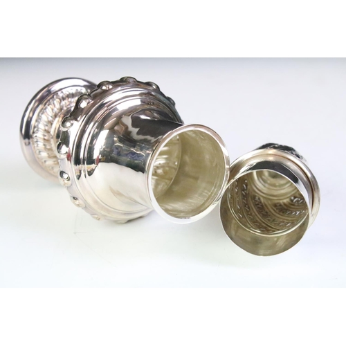 586 - 19th Century Victorian silver hallmarked sugar shaker of reeded baluster form with pierced lid. Hall... 