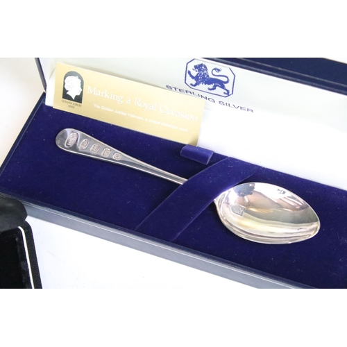 Collection of silver spoons to include a haviland silver commemorative ...