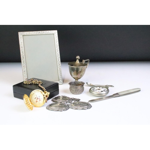 591 - Collection of 19th Century and later silver to include three silver hallmarked decanter labels (Bran... 