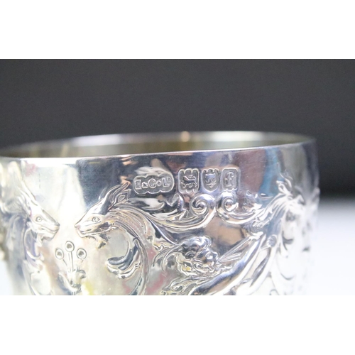 592 - Early 20th Century Elkington & Co silver hallmarked christening cup having moulded centaur and putti... 