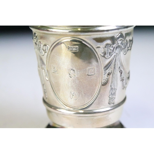 594 - Queen Elizabeth II silver jubilee silver hallmarked commemorative cup. The footed cup having moulded... 