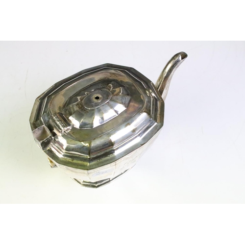 597 - Mid Century silver hallmarked teapot of faceted form, missing handle and finial. Hallmarked Sheffiel... 