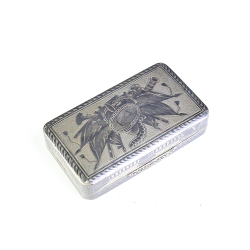 604 - 19th Century Russian Imperial silver niello work box. The box having an engraved and niello work lid... 