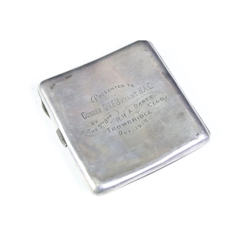 605 - Early 20th Century silver hallmarked cigarette case having engraved initials and dedication. Hallmar... 