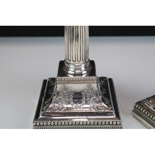 620 - Pair of 19th Century Victorian silver hallmarked candlesticks of neoclassical style in the form of C... 