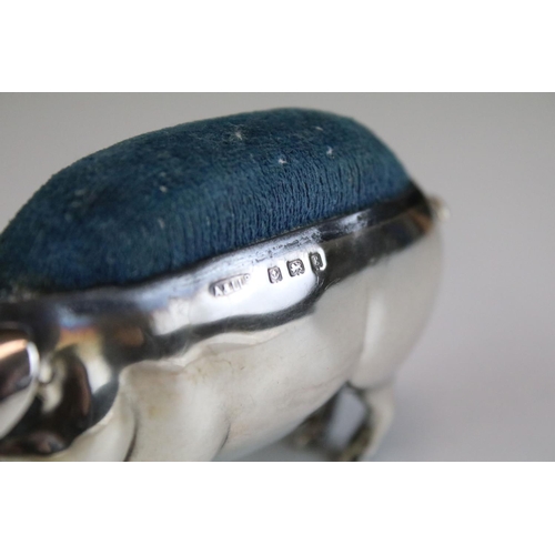 633 - Edwardian novelty silver pin cushion modelled as a pig, Birmingham 1906, makers Adie & Lovekin Ltd, ... 