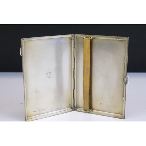 638 - George V silver cigarette case with engine turned decoration, engraved initials, gilt interior, Birm... 