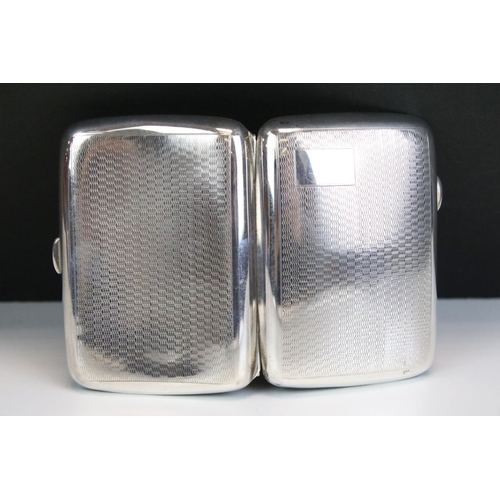 639 - 1930's Silver cigarette case of curved rectangular form, with engine turned decoration, Chester 1935... 