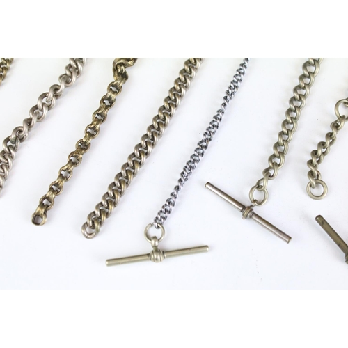 553 - Collection of curb link watch chains and chain fragments. Mostly includes white metal curb link chai... 