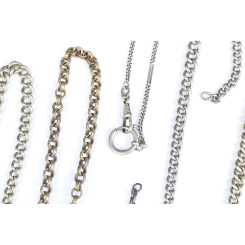 553 - Collection of curb link watch chains and chain fragments. Mostly includes white metal curb link chai... 