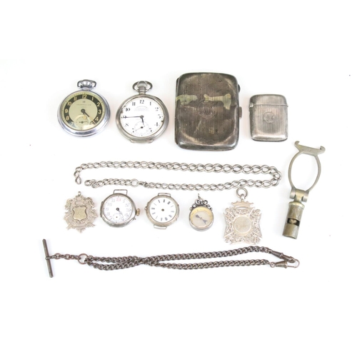 555 - Collection of silver watches to include a silver open faced pocket watch, two early 20th Century sil... 