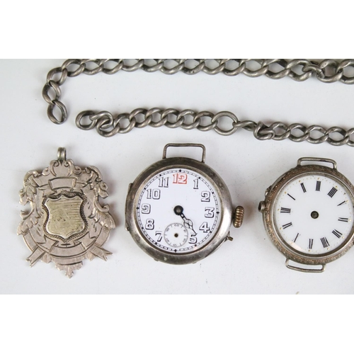 555 - Collection of silver watches to include a silver open faced pocket watch, two early 20th Century sil... 