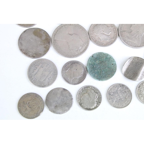 302 - A collection of British pre decimal mainly silver coins to include King George III and Queen Victori... 