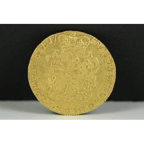 49A - A British early milled King George II 1758 gold full guinea coin.