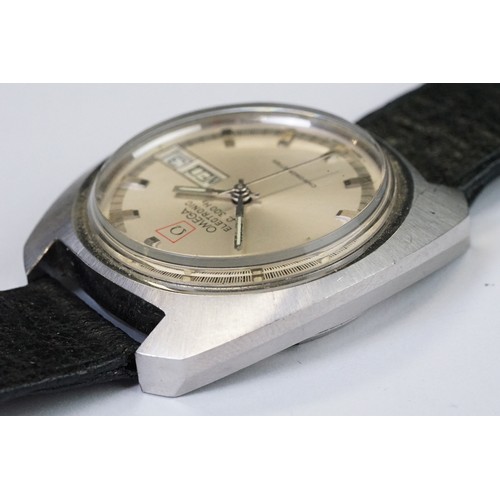 460 - A vintage gents Omega electronic F 300 Hz chronometer wristwatch, baton markers to silvered dial, da... 