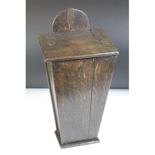 130 - Antique oak candle box of tapering form, approx 41cm high