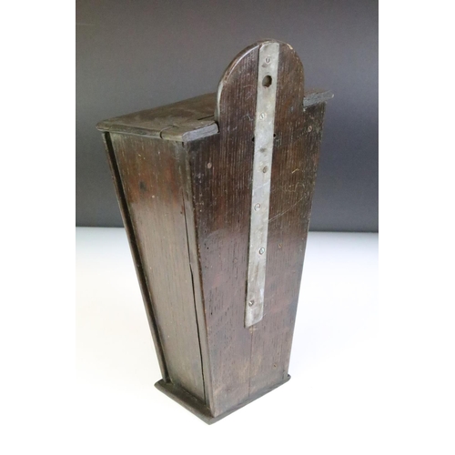 130 - Antique oak candle box of tapering form, approx 41cm high