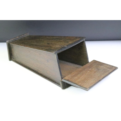 130 - Antique oak candle box of tapering form, approx 41cm high