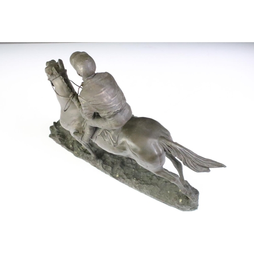 135 - Resin model of a racehorse & jockey with indistinct mark to base (approx 29.5cm high), together with... 