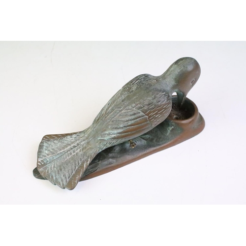137 - Bronze door knocker in the form of a woodpecker, approx 20cm long