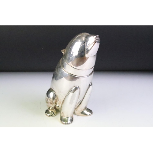 143 - Large silver plated polar bear cocktail shaker, approx 26cm tall