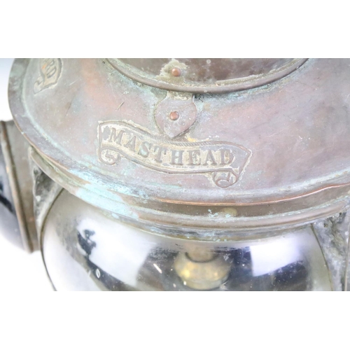 157 - Masthead ships lantern having a copper case with convex glass windows, labelled starboard and port t... 