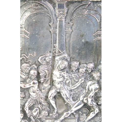 162 - After Galeazzo Mondella - A plated cast copper panel in relief depicting the 'scourging of Christ', ... 