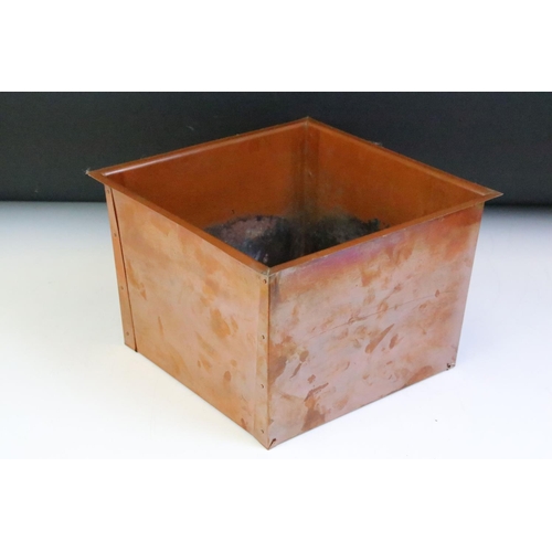 167 - Japanese wooden Hibachi of square form, with copper liner and twin inset handles, measures approx 23... 