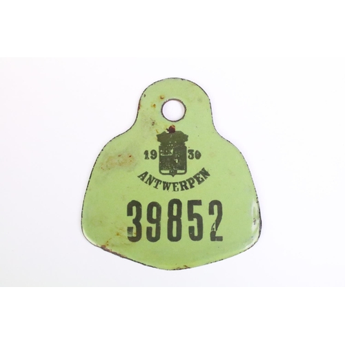 181 - A collection of three coloured registration identification plated, all marked for Antwerpen dating 1... 