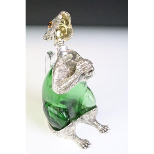 188 - Unusual silver plated squirrel decanter in green glass