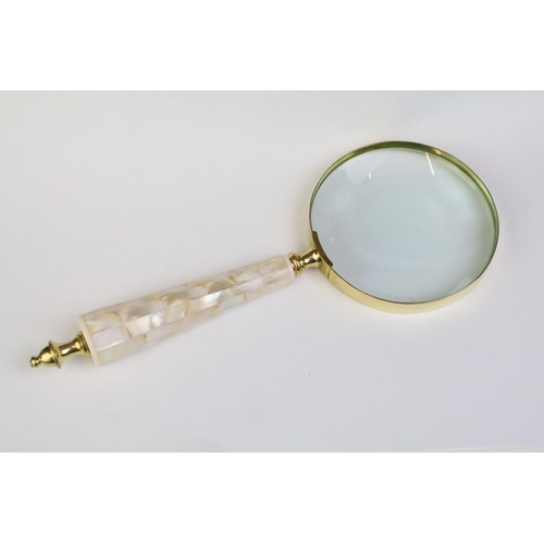 207 - Large brass and mother-of-pearl magnifying glass