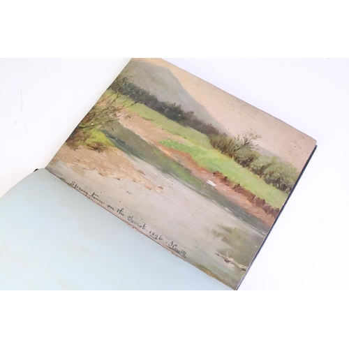 210 - Late 19th century autograph album containing sketches / illustrations, oil painting & signatures, to... 