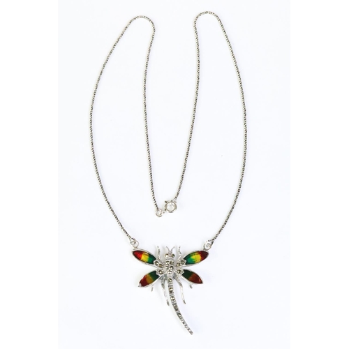 229 - Silver and plique-a-jour dragonfly necklace