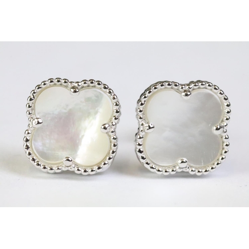 247 - Pair of silver and mother-of-pearl clover leaf shaped earrings