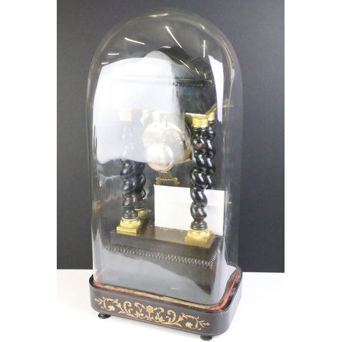 126 - French Empire Napoleon III pillar striking eight day mantel clock, the gilt metal & ebonised wood ca... 