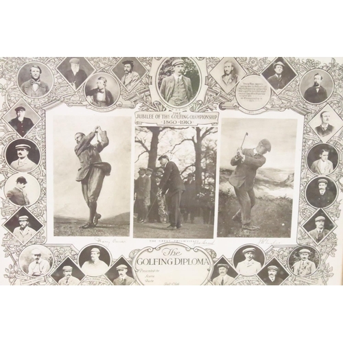 439 - The Golfing Diploma, The Jubilee of The Golfing Championship 1860--1910, sepia print, 40 x 52.5cm, f... 