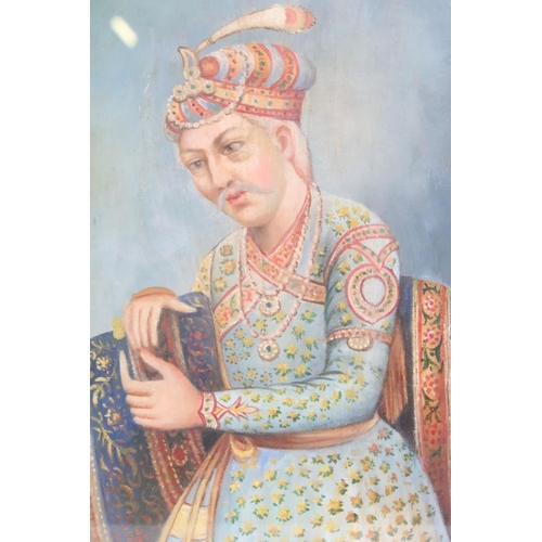 444 - Gilt framed oil painting, portrait of an Indian Mogul nobleman, 29 x 19cm