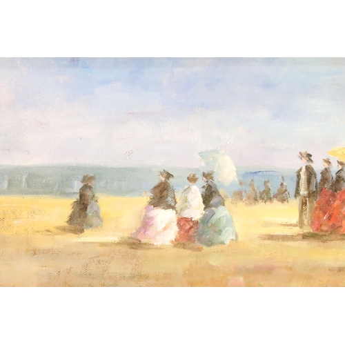 454 - Style of Eugene Boudin (1824 - 1898), an Impressionist oil painting of an extensive beach scene with... 