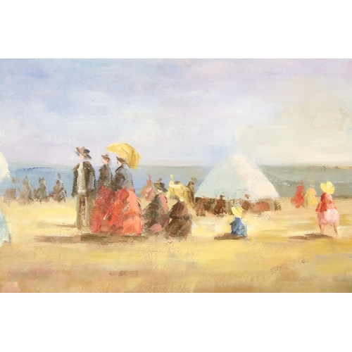 454 - Style of Eugene Boudin (1824 - 1898), an Impressionist oil painting of an extensive beach scene with... 