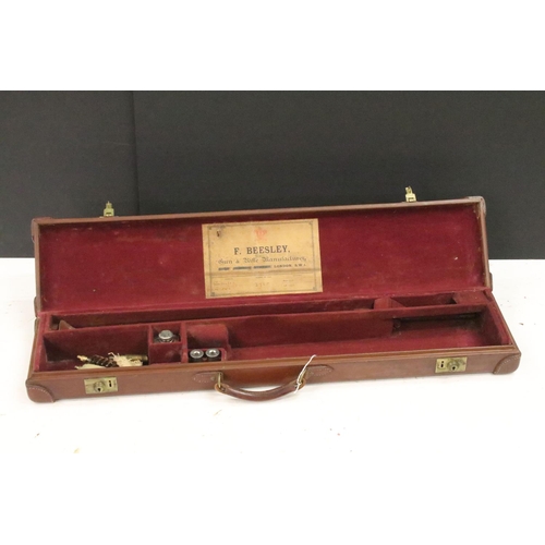 159 - Late 20th Century leather bound gun case with manufacturers label for F Beesley, London SW1. The cas... 