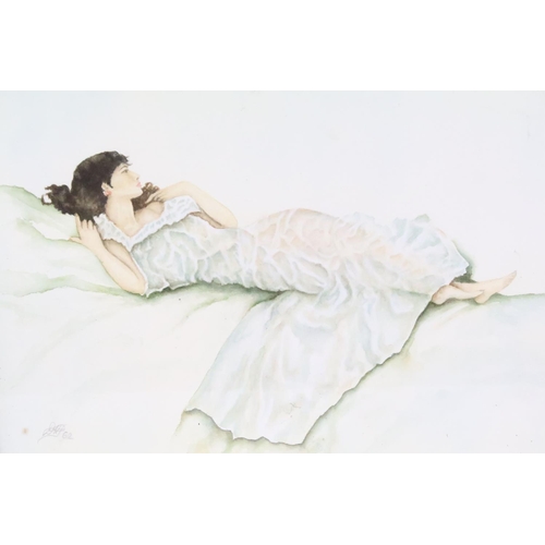 462 - Study of a reclining lady, watercolour, indistinctly signed lower left and dated '62, 29 x 39.5cm, f... 