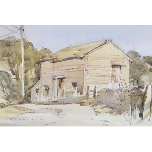 464 - Tom Oldham, Barn near Gaishill, watercolour, signed lower left, titled verso with artist's own label... 