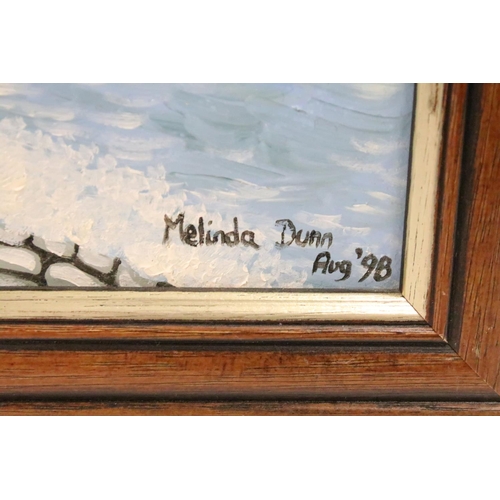 486 - Melinda Dunn, boating scene titled Show a Leg, oil on board, signed lower right and dated Aug '98, t... 