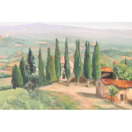 487 - S Hubble, 20th century, oil on canvas, Tuscan farmhouse in an extensive landscape, signed, 49.5 x 59... 